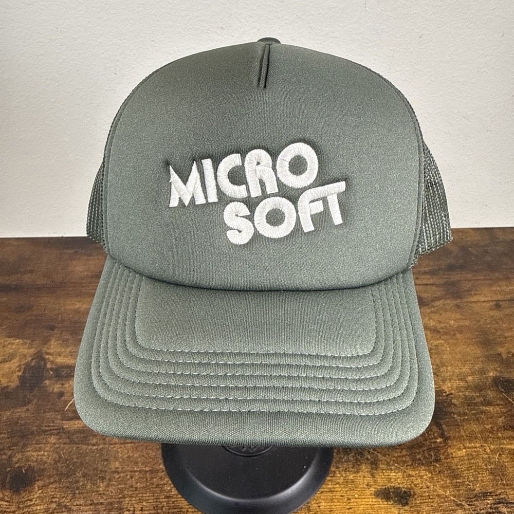 MICRO SOFT Green Embroidered Snapback Hat NWOT Rare Tech Merch Logo Cap